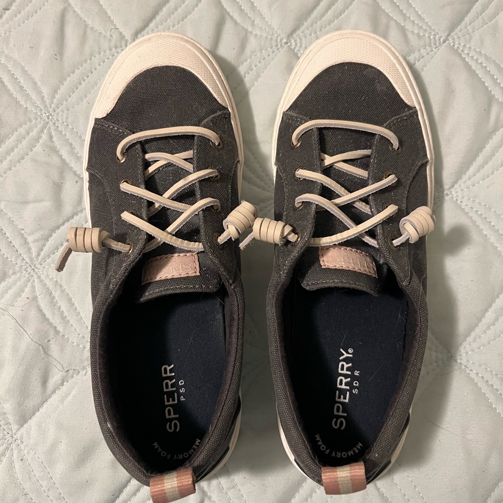 Women’s Sperry Topsiders in Gray and White with Pink Details